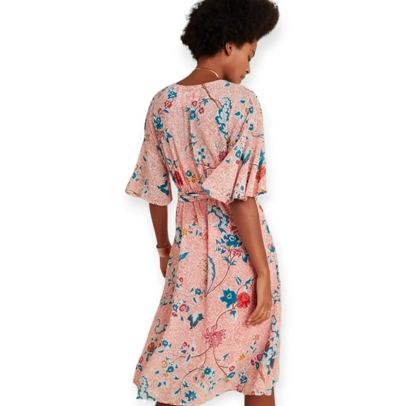 Anthropologie Maeve Adelaide Pink Wrap Midi Dress Short Sleeve Floral Small - Picture 3 of 16